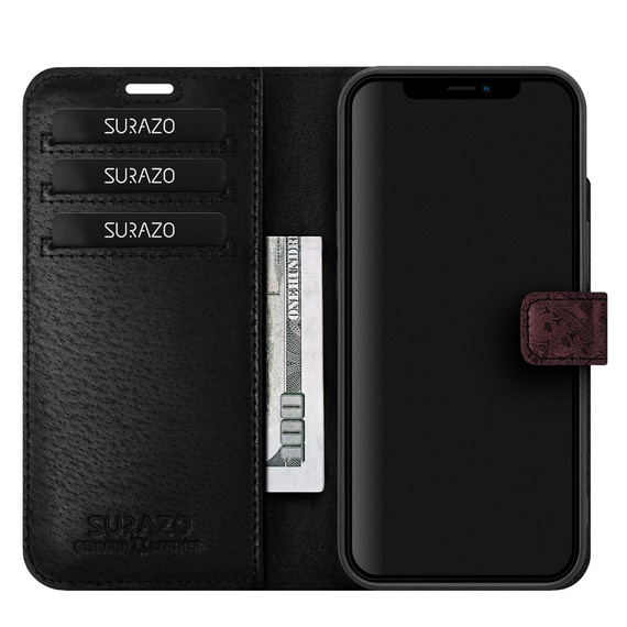 Handyhülle aus Leder RFID Wallet case - Ornament Burgund - TPU Schwarz